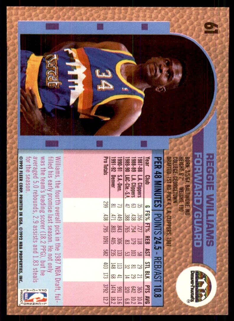 1992-93 Fleer Reggie Williams Basketball Cards #61