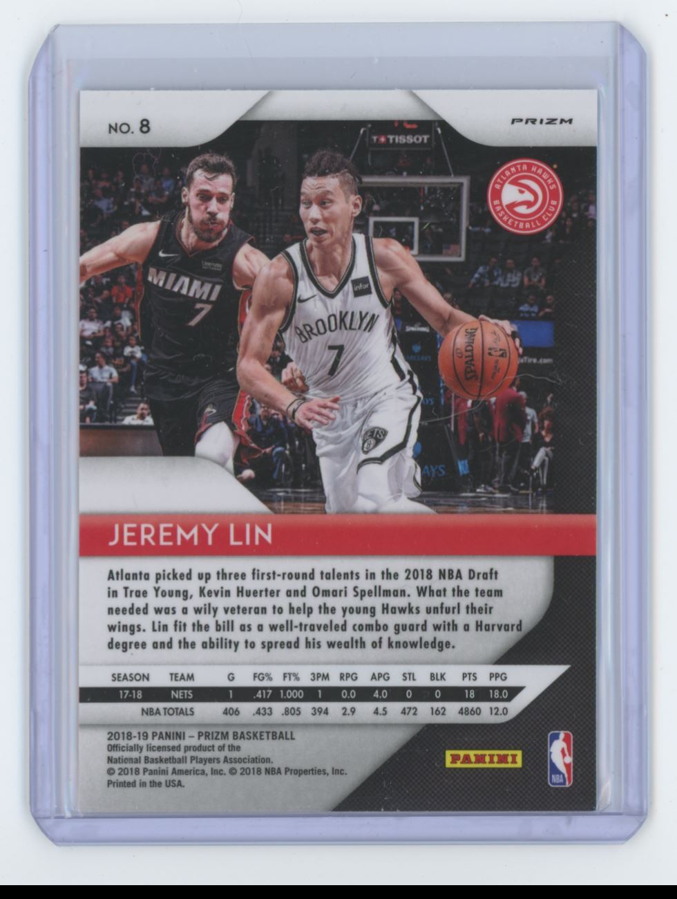 2018-19 Panini Prizm Silver Prizm Jeremy Lin Basketball Cards Atlanta Hawks #8