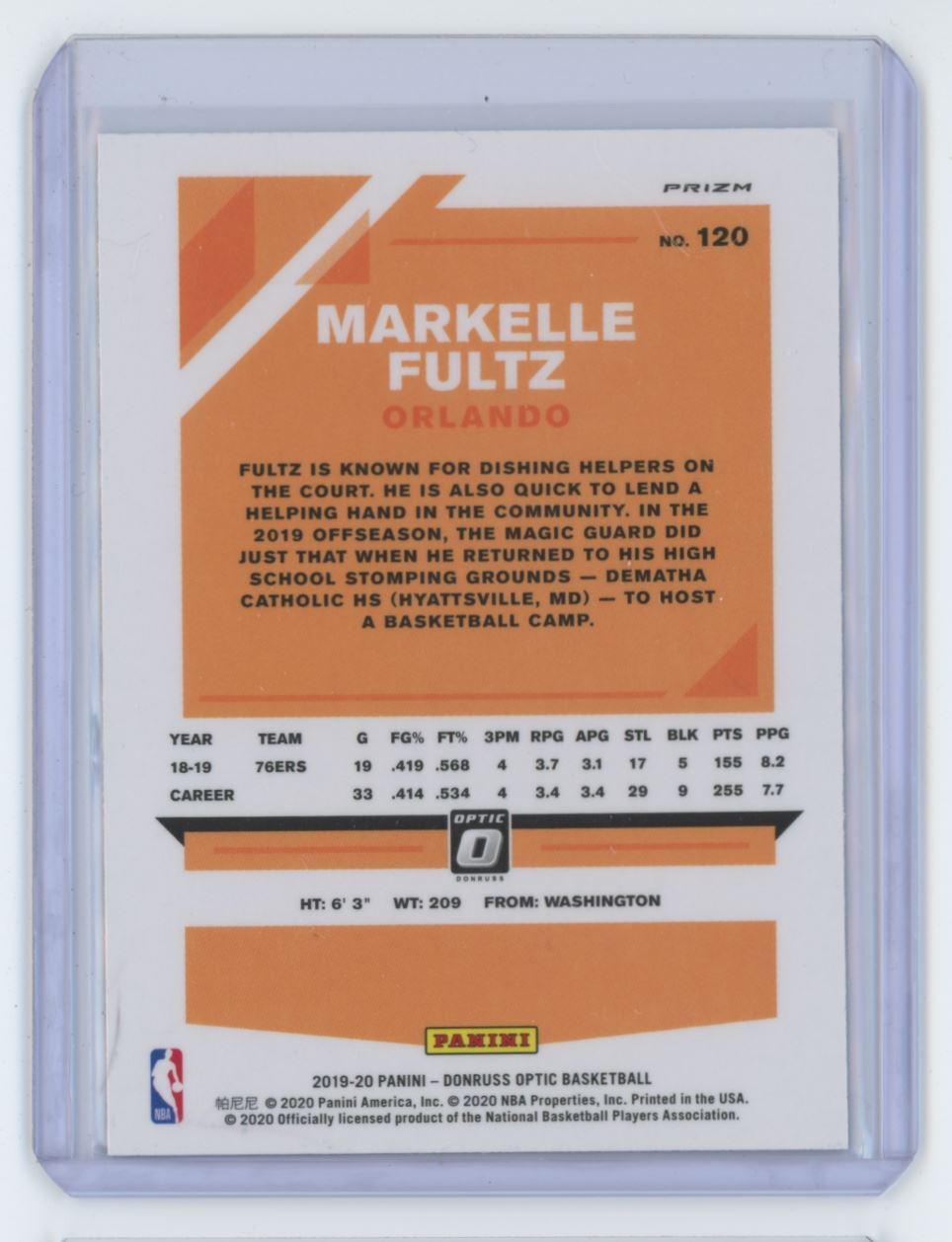 2019-20 Donruss Optic Blue Prizm Markelle Fultz Basketball Cards Orlando Magic