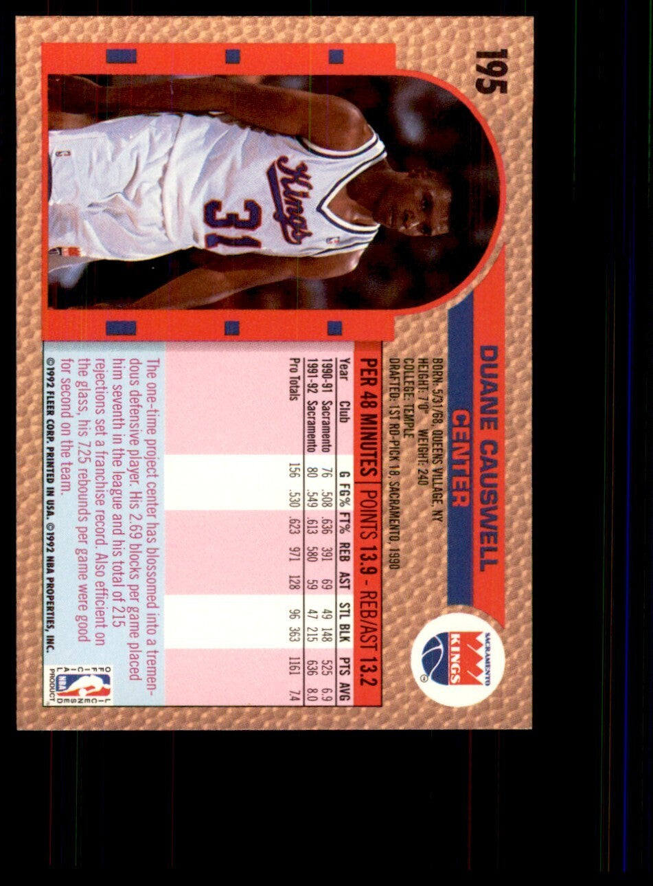 1992-93 Fleer Duane Causwell Basketball Cards #195