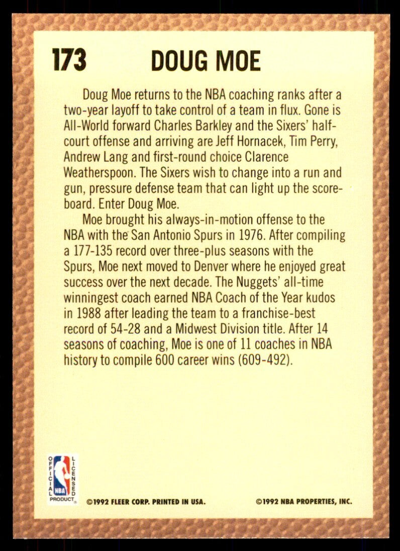 1992-93 Fleer Doug Moe Basketball Cards #173