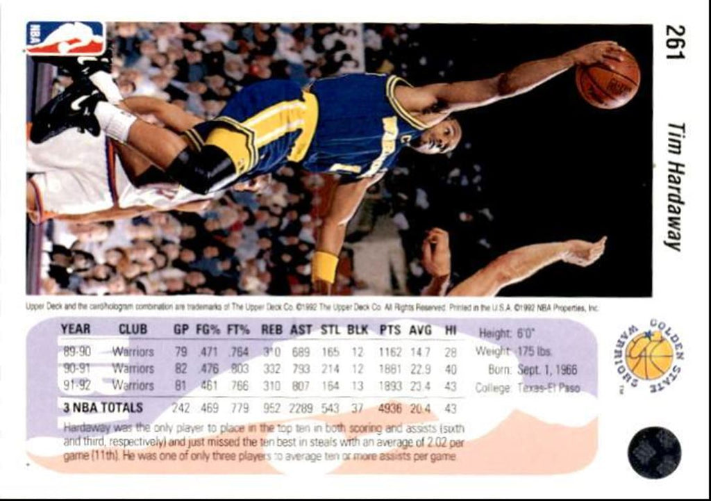 1992-93 Upper Deck Basketball Card Tim Hardaway Golden State Warriors #261