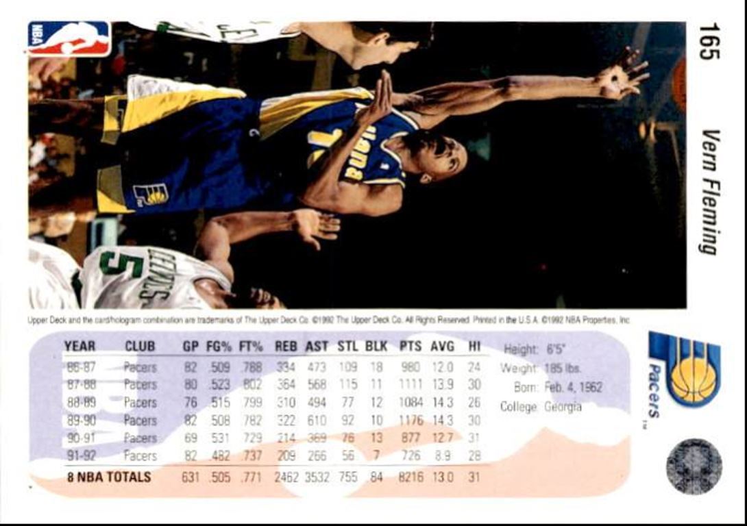 1992-93 Upper Deck Basketball Card Vern Fleming Indiana Pacers #172