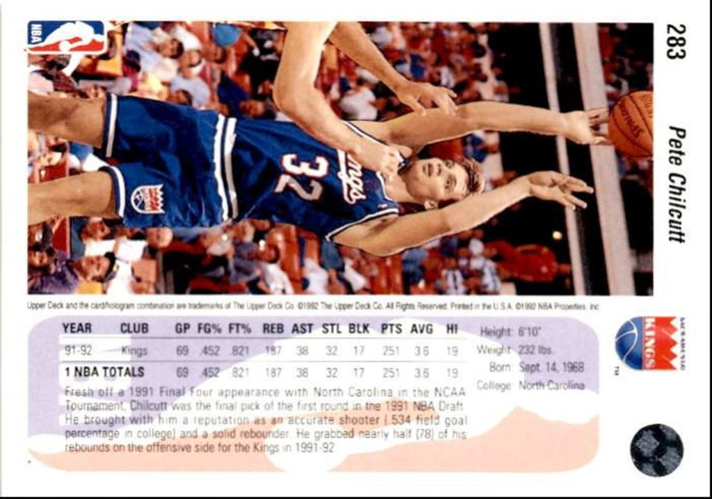 1992-93 Upper Deck Basketball Card Pete Chilcutt Sacramento Kings #283