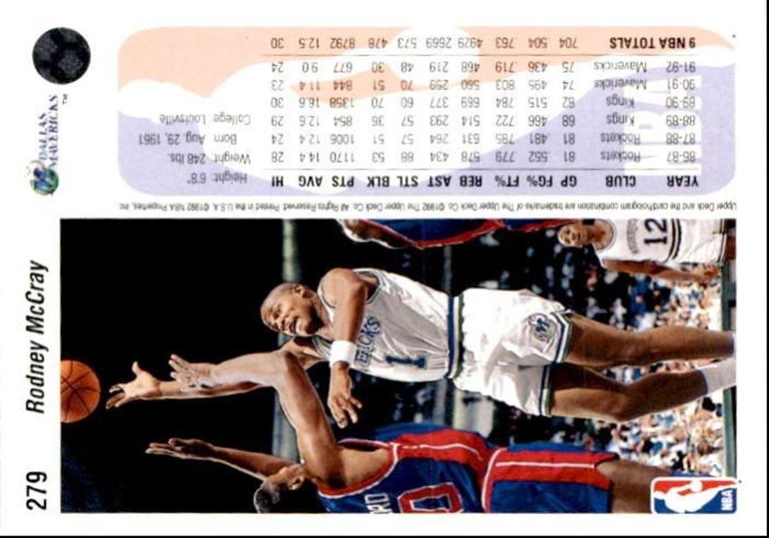 1992-93 Upper Deck Basketball Card Rodney McCray / Chicago Bulls #279