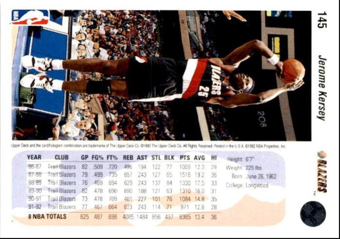 1992-93 Upper Deck Basketball Card Jerome Kersey Portland Trail Blazers #145