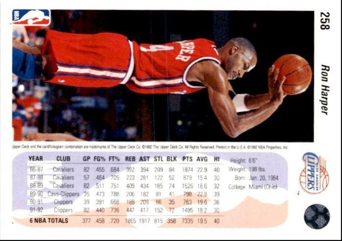 1992-93 Upper Deck Basketball Card Ron Harper / Los Angeles Clippers #258