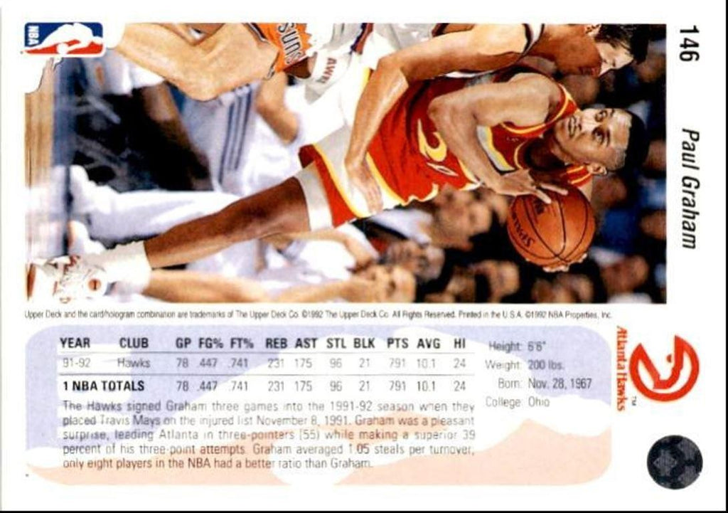 1992-93 Upper Deck Basketball Card Paul Graham v Atlanta Hawks #146