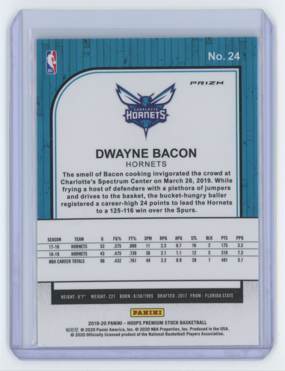 2019-20 Hoops Silver Prizm Dwayne Bacon Basketball Card #24