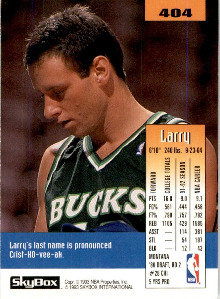 1992-93 SkyBox Larry Krystkowiak Utah Jazz #404
