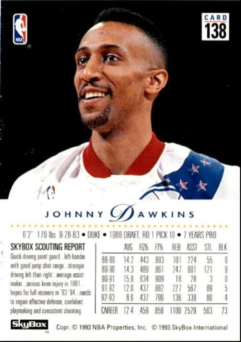 1993-94 SkyBox Johnny Dawkins Philadelphia 76ers #138