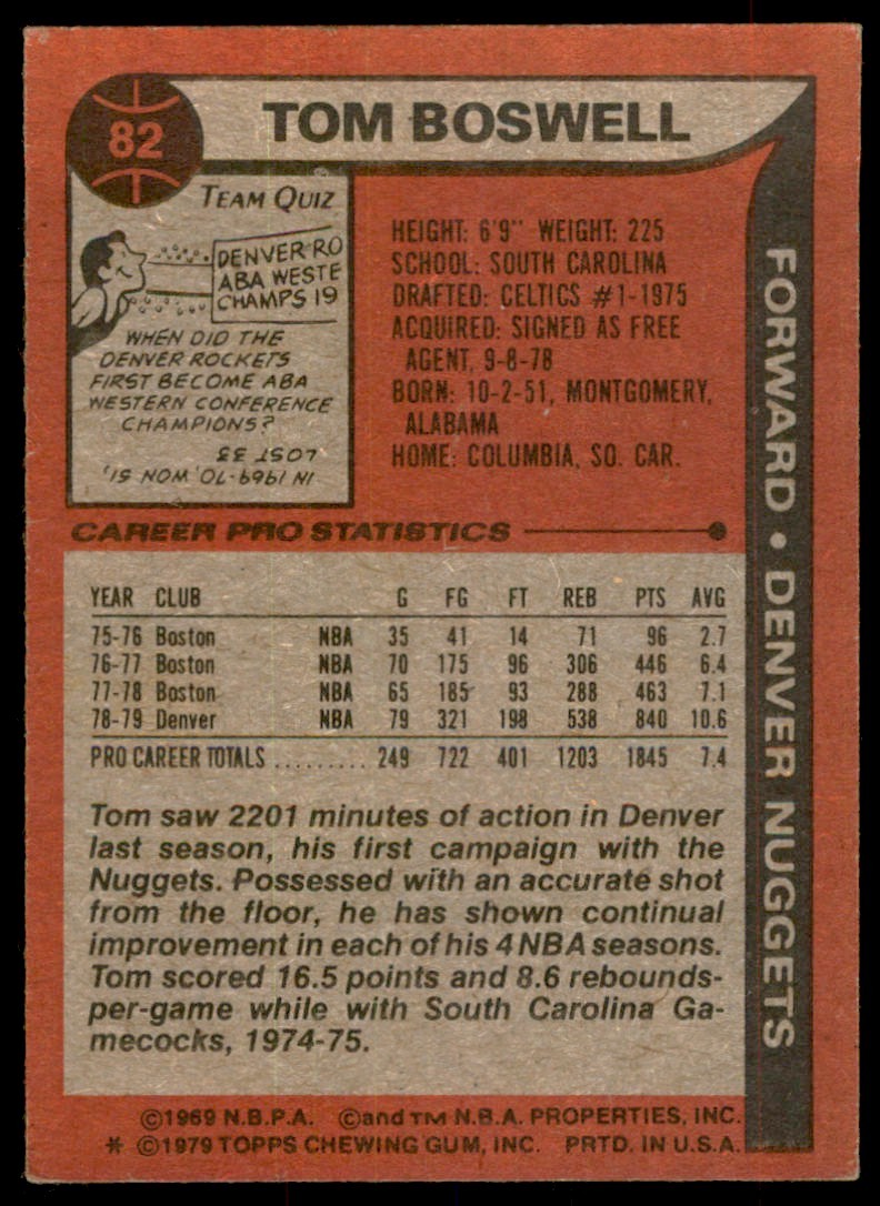 1979-80 TOPPS* TOM BOSWELL DENVER NUGGETS #82 (T100)