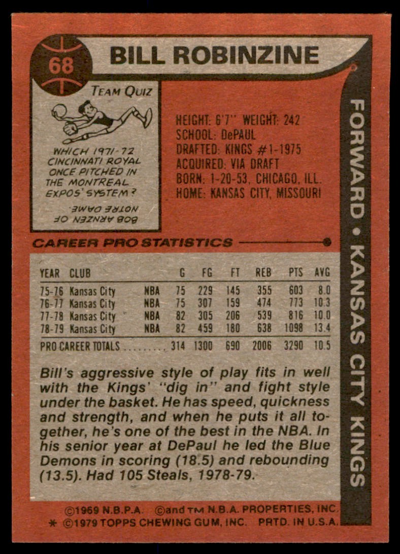 1979-80 TOPPS; BILL ROBINZINE KANSAS CITY KINGS #68 (T108)