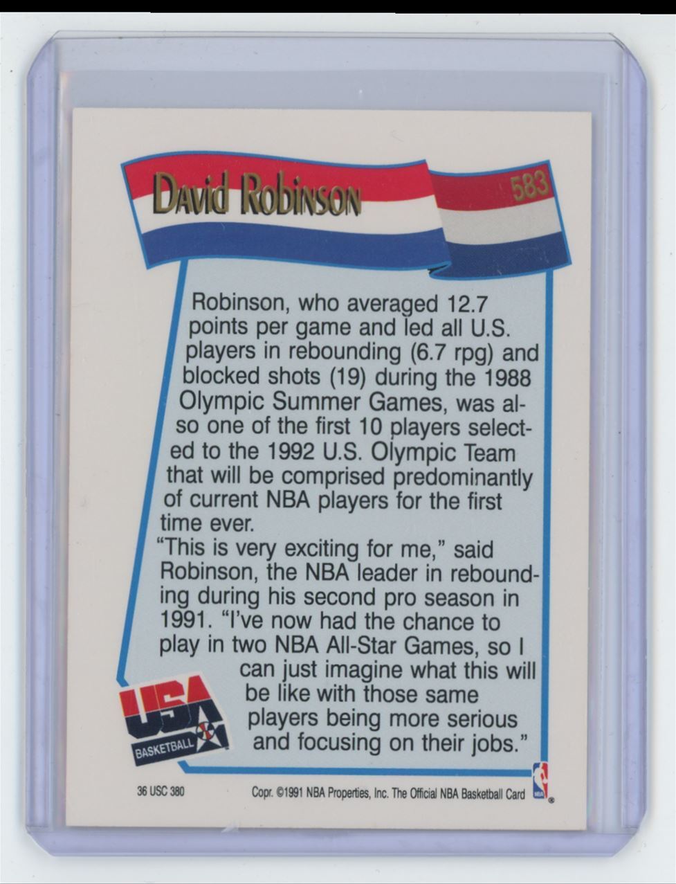 1991-92 NBA Hoops David Robinson Basketball Card USA #583