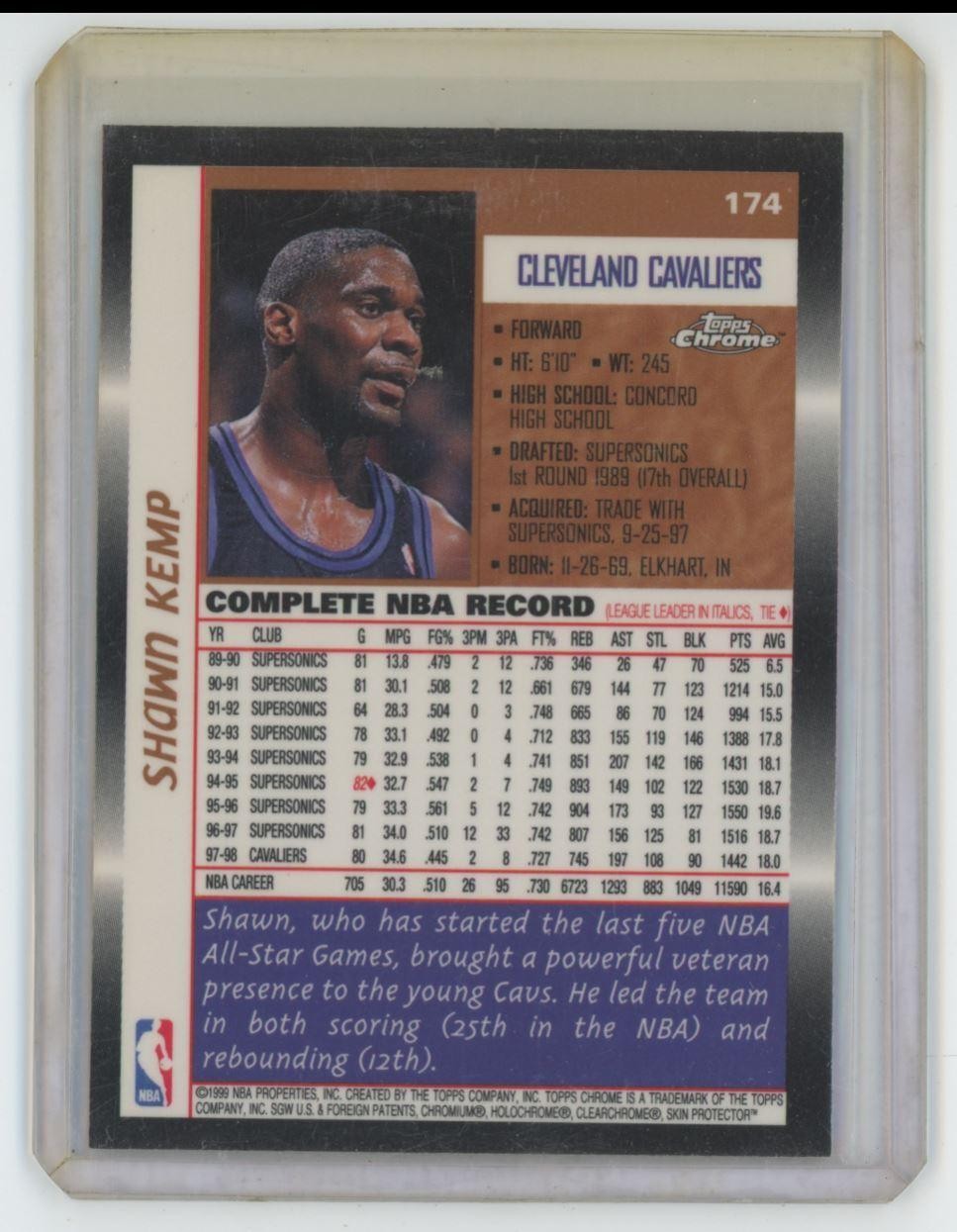1998-99 Topps Chrome Shawn Kemp Basketball Card Cleveland Cavaliers #174