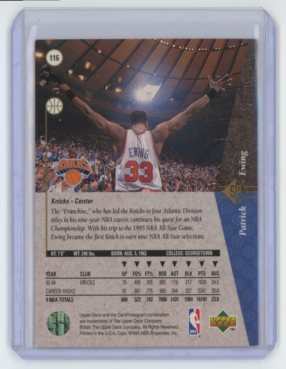 1994-95 Upper Deck SP Patrick Ewing Basketball Card A New York Knicks #116