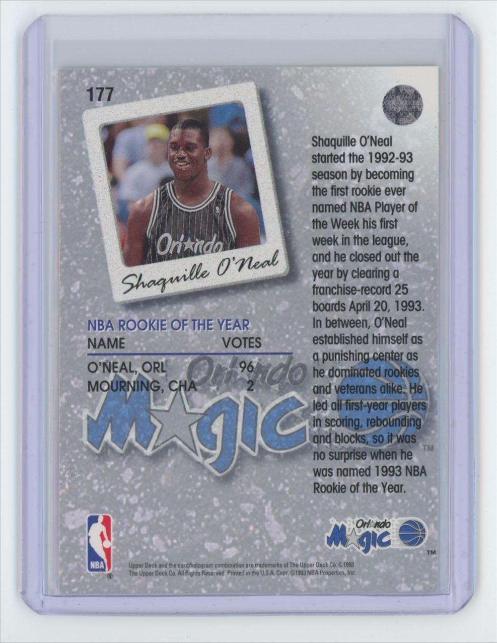 1993-94 Upper Deck Shaquille O'Neal Basketball Card Orlando Magic #177