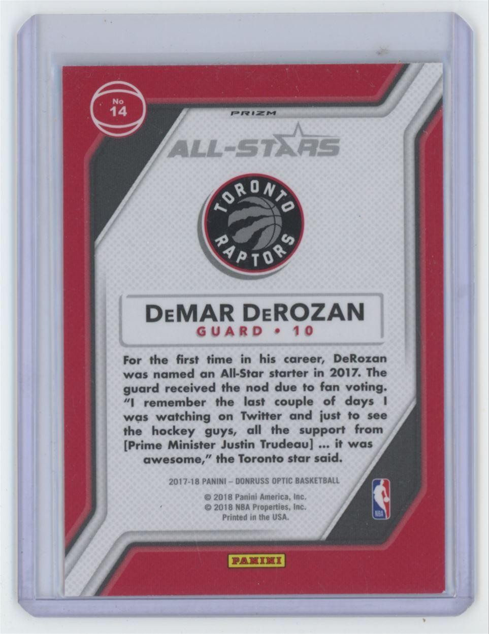 2018-19 Donruss Optic Silver Prizm DeMar DeRozan Basketball Card #14