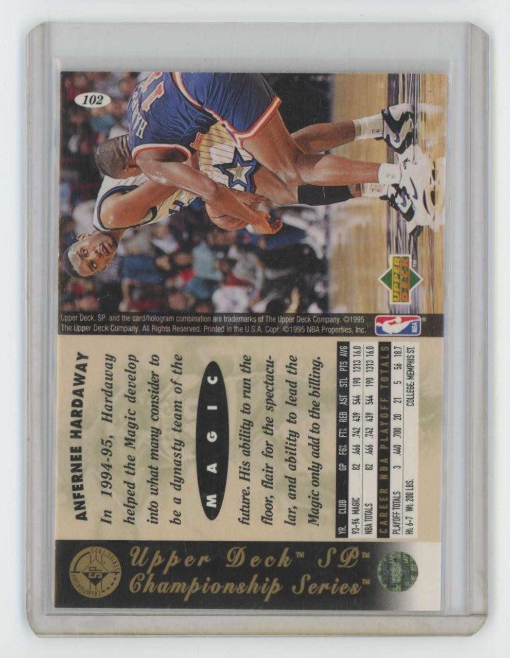 1994-95 SP Championship Anfernee Hardaway Basketball Card Orlando Magic #102