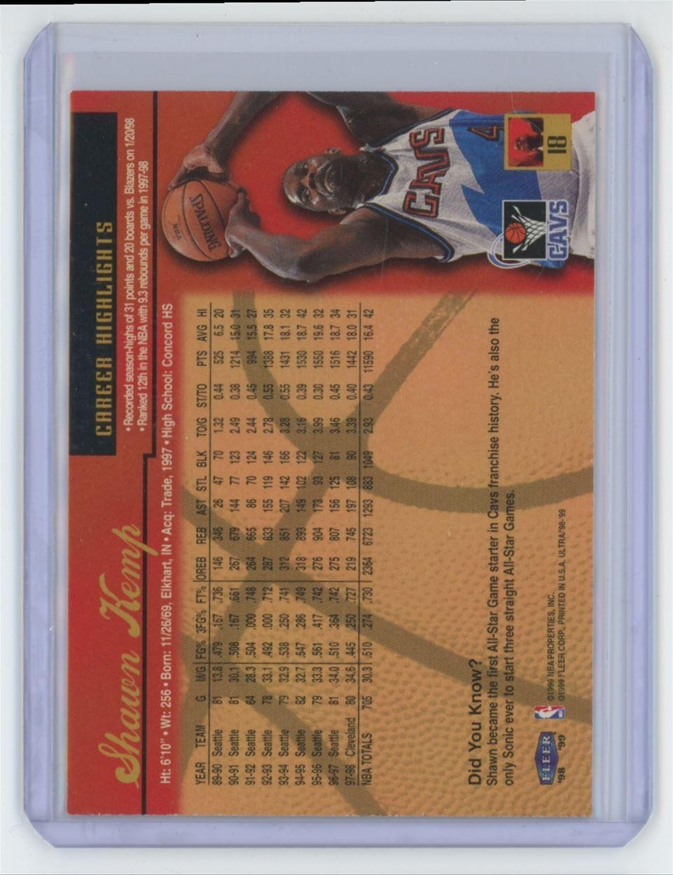 1998-99 Ultra Shawn Kemp Basketball Card Cleveland Cavaliers #18
