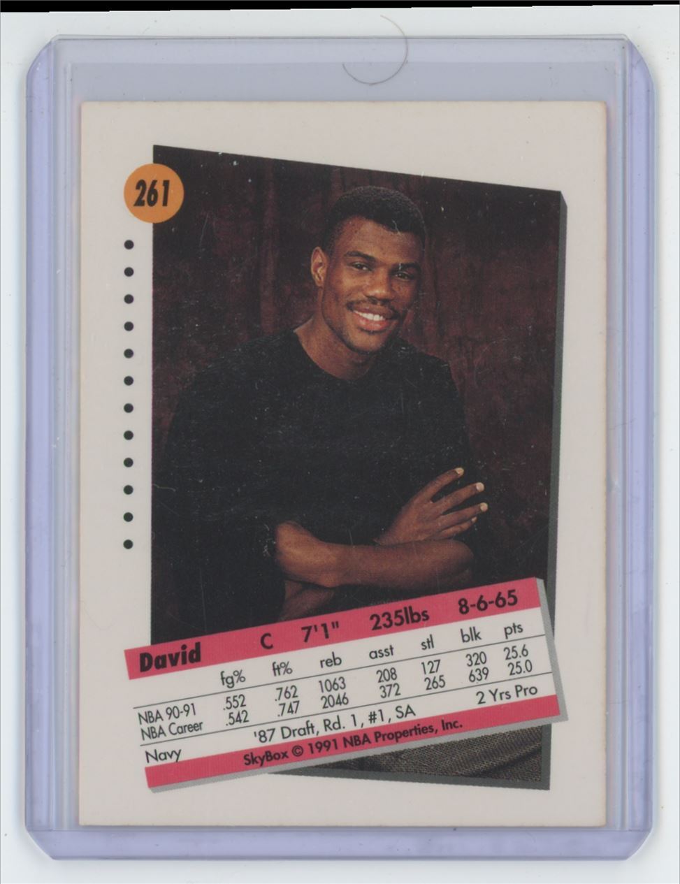 1991-92 SkyBox David Robinson Basketball Card San Antonio Spurs #261