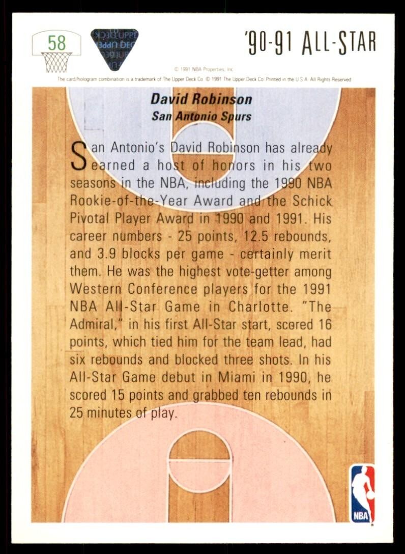 1991-92 Upper Deck David Robinson Basketball Cards #58