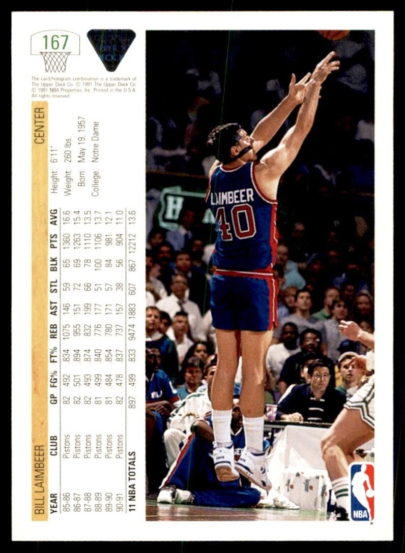 1991-92 Upper Deck Bill Laimbeer Basketball Cards #167