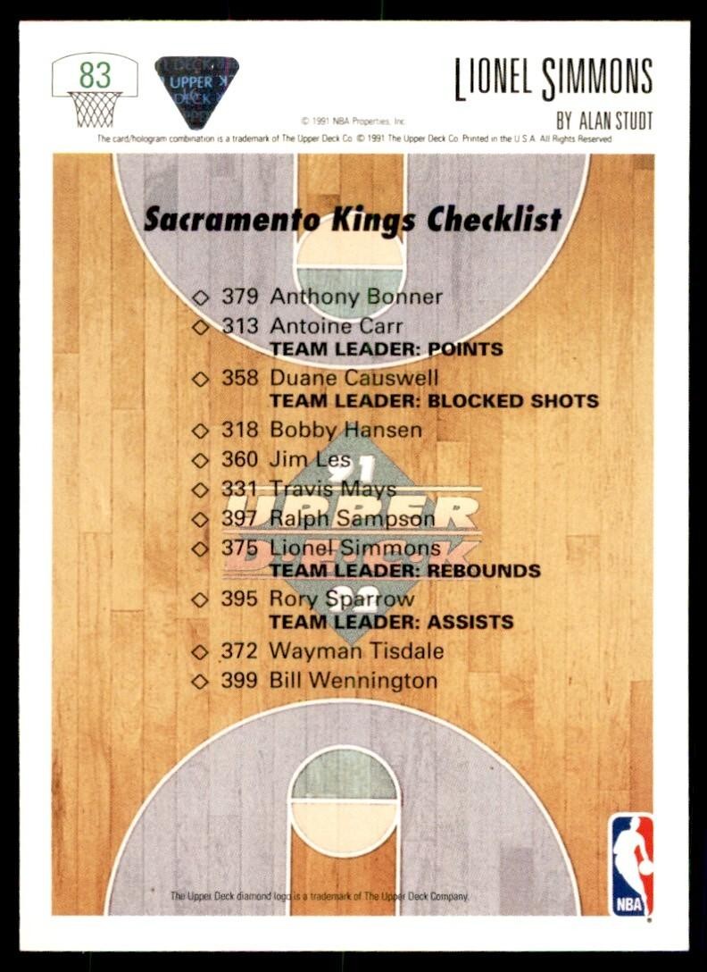 1991-92 Upper Deck Lionel Simmons Basketball Cards #83
