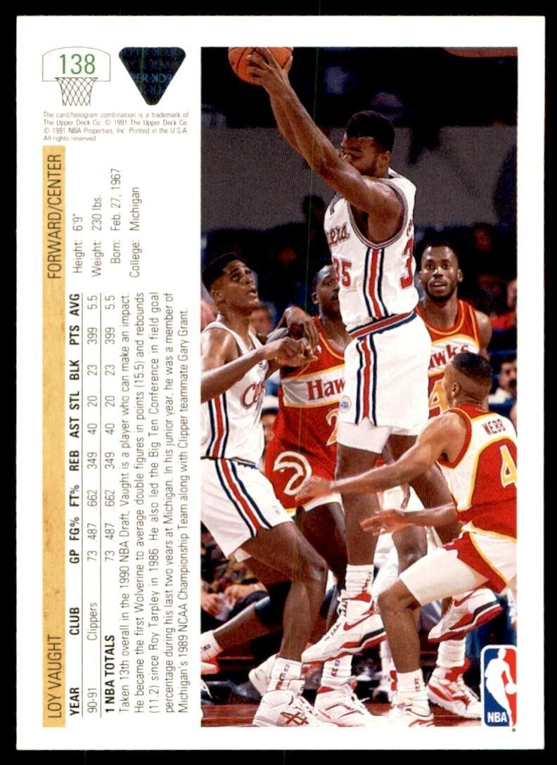 1991-92 Upper Deck Loy Vaught Basketball Cards #138