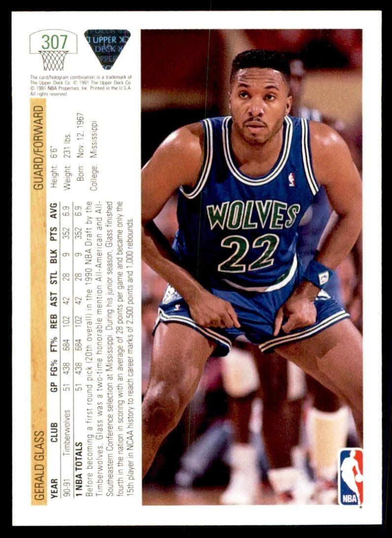 1991-92 Upper Deck Gerald Glass Basketball Cards #307