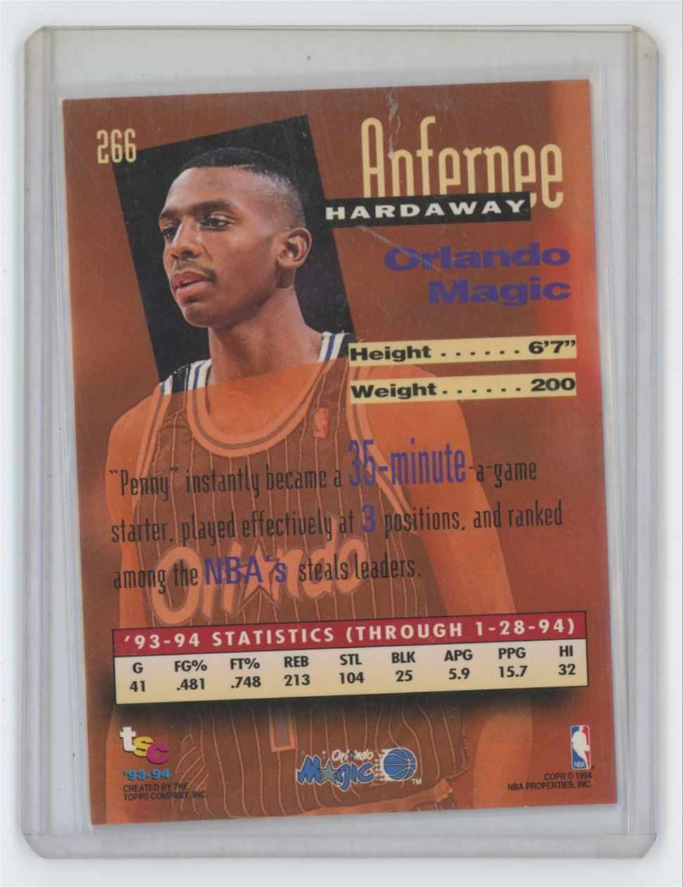 1993-94 Stadium Club Anfernee Hardaway Basketball Card #266