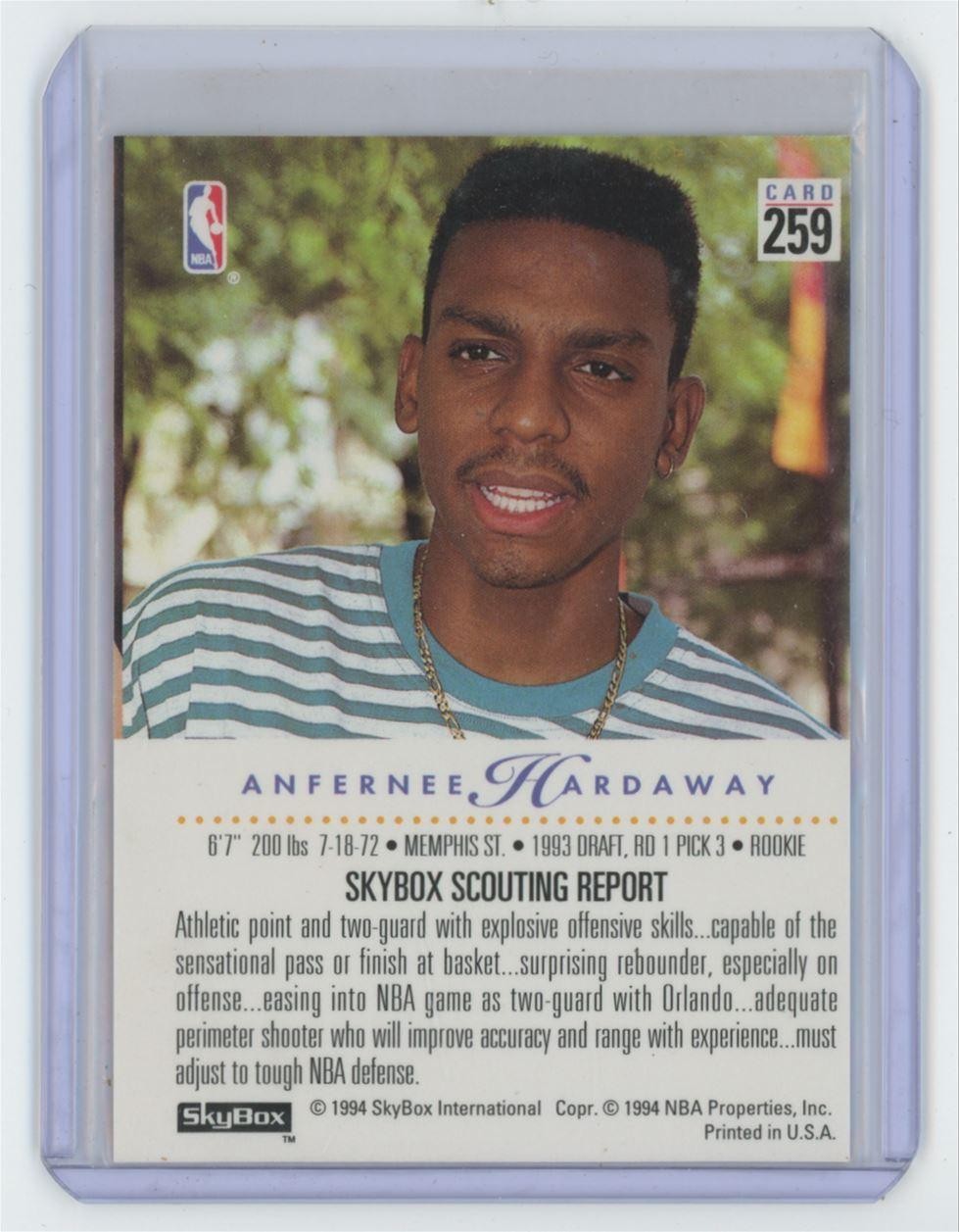 1993-94 SkyBox Anfernee Hardaway Rookie Basketball Card Orlando Magic #259