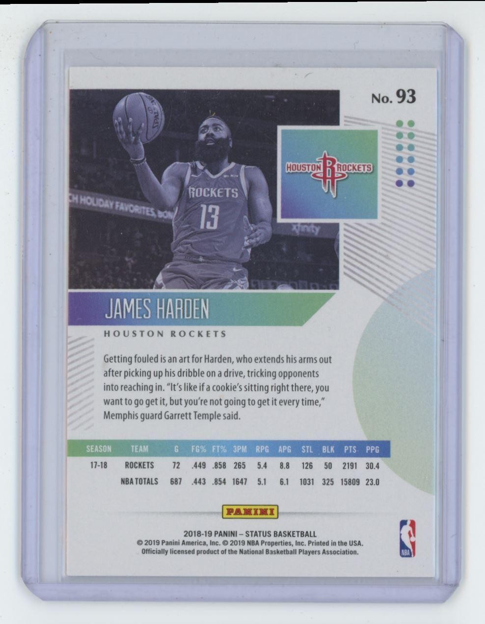 2018-19 Panini Status James Harden Basketball Card Houston Rockets #93
