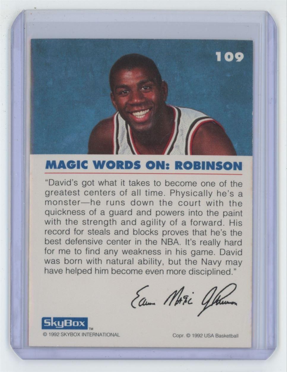 1992-93 SkyBox USA Magic on Robinson Basketball Card Spurs USA #109