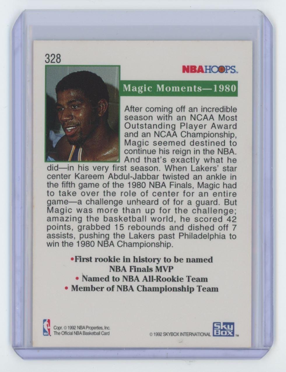 1991-92 Hoops Magic Johnson Basketball Card Los Angeles Lakers #328