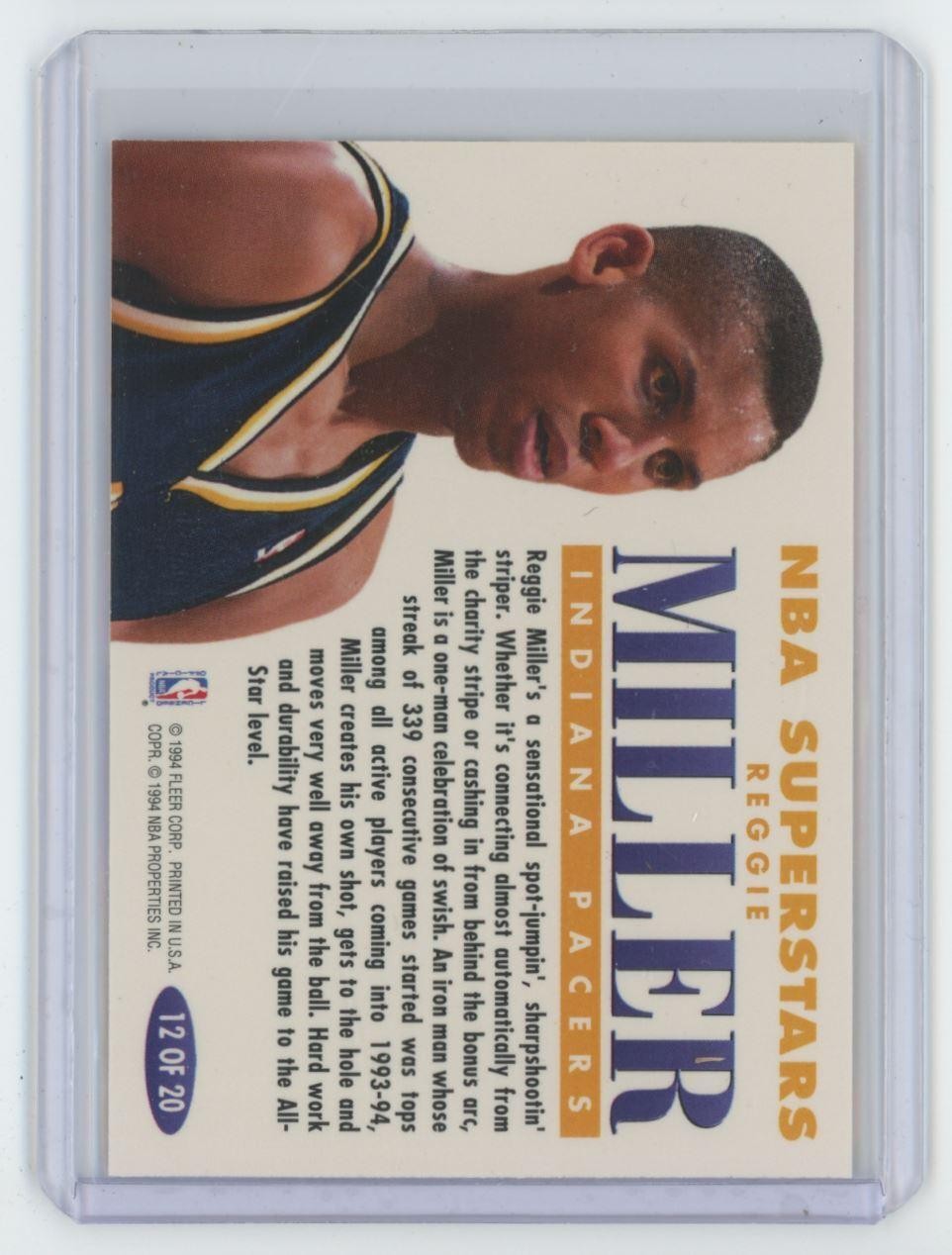 1993-94 Fleer Reggie Miller Basketball Card Indiana Pacers #12