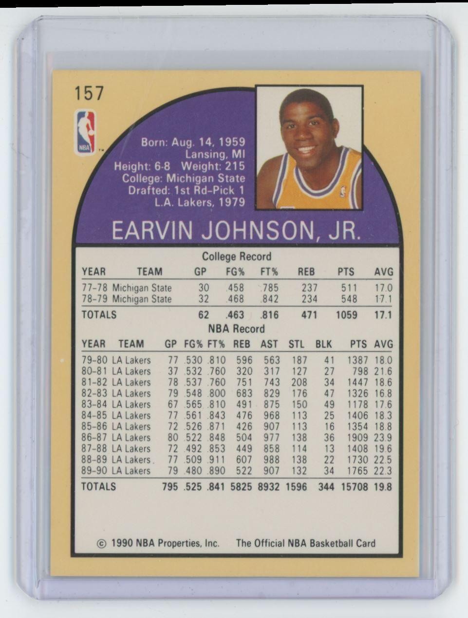 1990-91 Hoops Magic Johnson Basketball Card Los Angeles Lakers #157 A