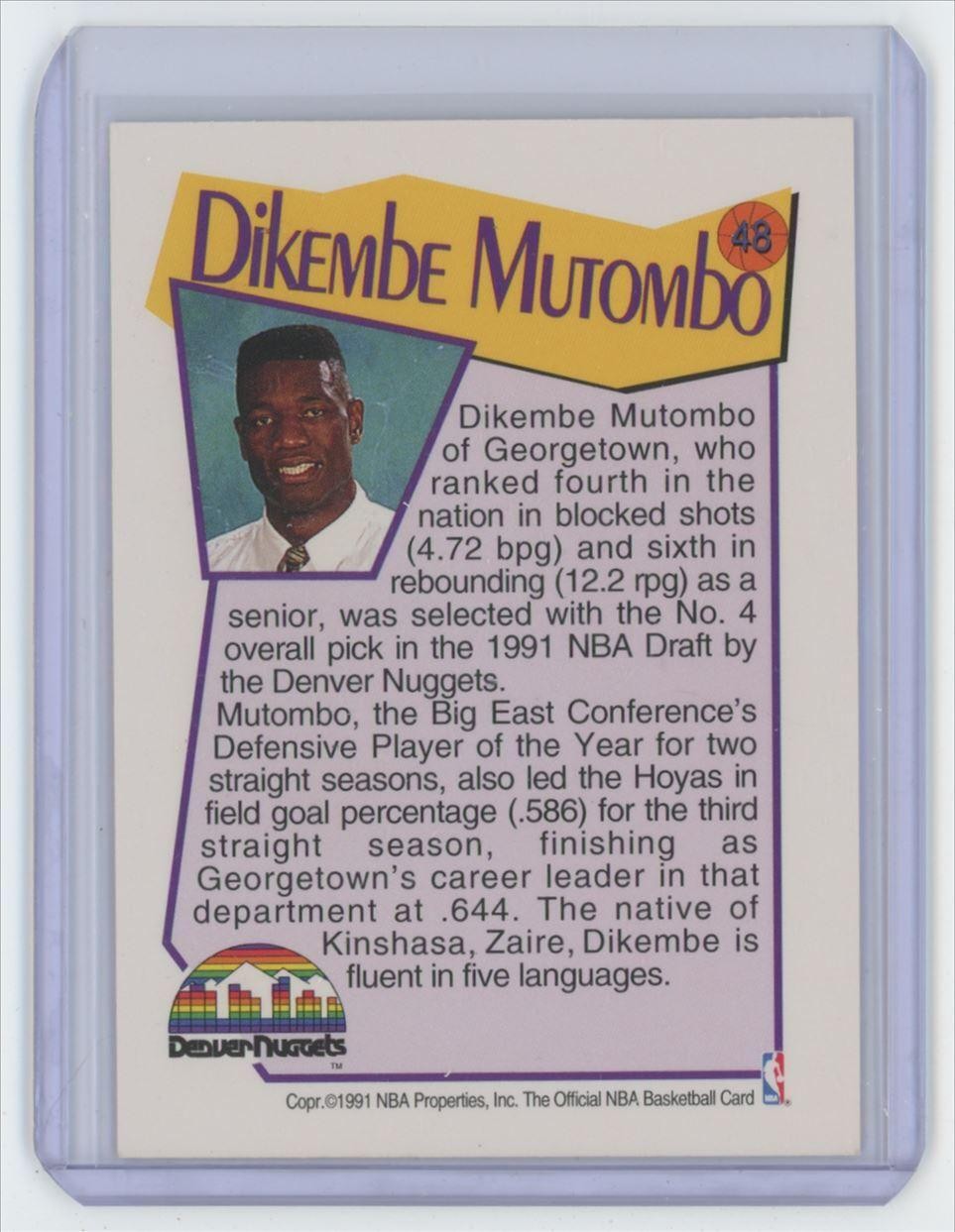 1991-92 NBA Hoops Dikembe Mutombo Basketball Card #48