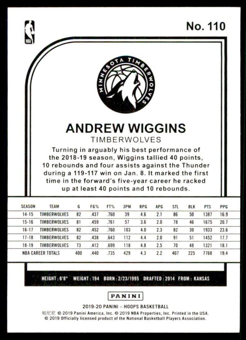 2019-20 NBA HOOPS* ANDREW WIGGINS. MINNESOTA TIMBERWOLVES #110