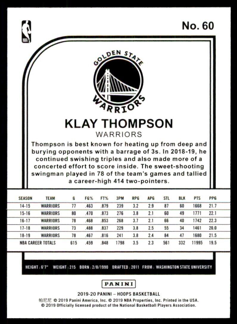 2019-20 NBA HOOPS* KLAY THOMPSON  GOLDEN STATE WARRIORS #60
