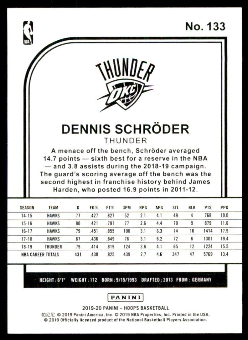 2019-20 NBA HOOPS* DENNIS SCHRODER OKLAHOMA CITY THUNDER #133