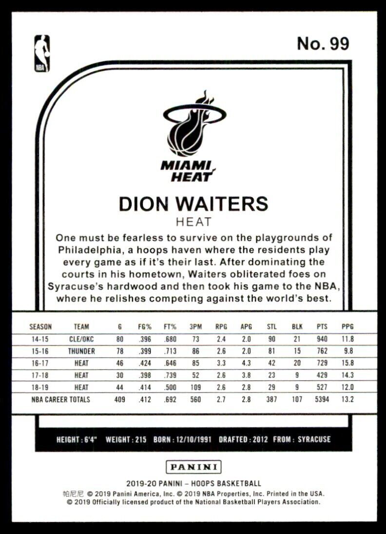 2019-20 NBA HOOPS* DION WAITERS. MIAMI HEAT #99
