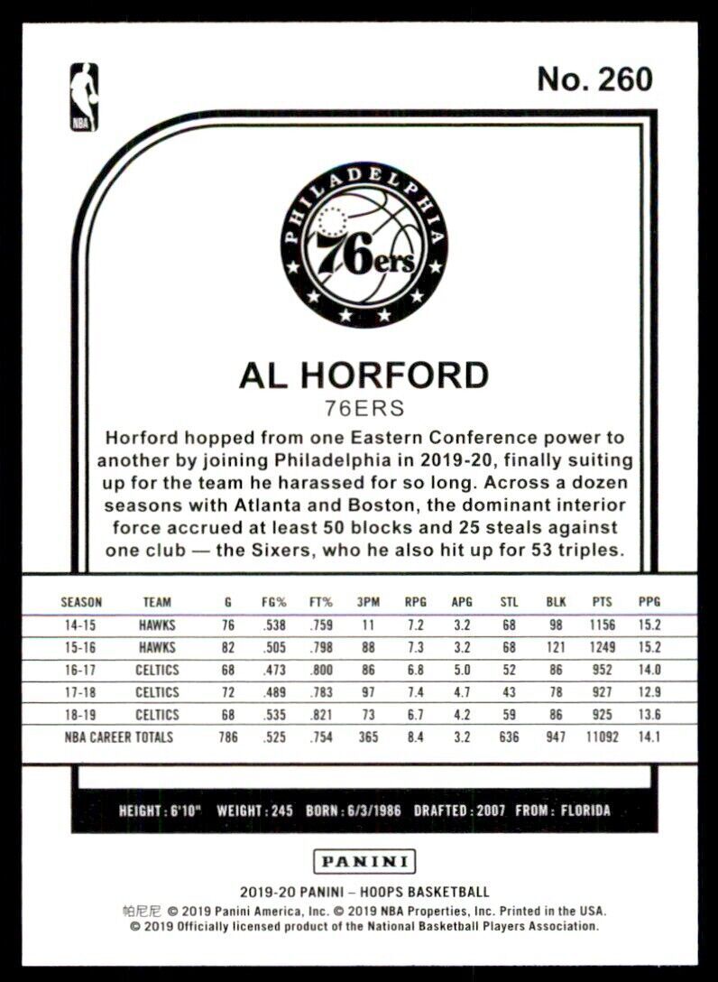 2019-20 NBA HOOPS* AL HORFORD PHILADELPHIA 76ERS #260