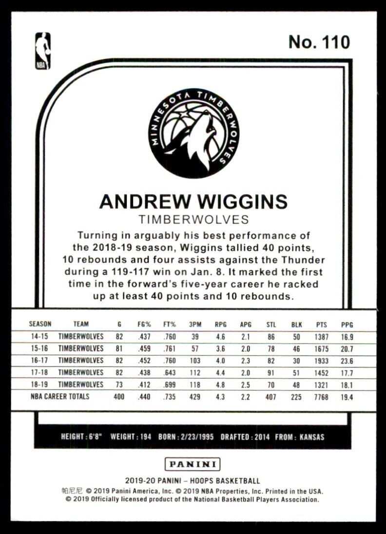 2019-20 NBA HOOPS* ANDREW WIGGINS MINNESOTA TIMBERWOLVES #110