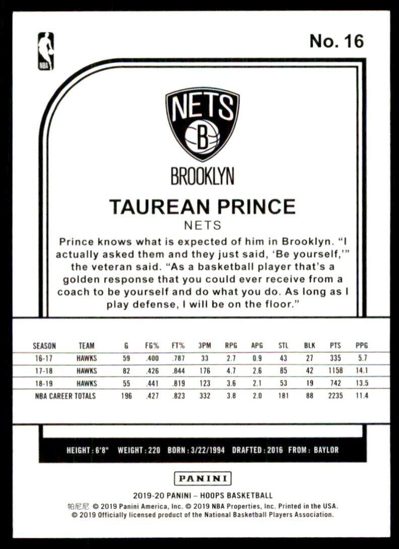 2019-20 NBA HOOPS* TAUREAN PRINCE BROOKLYN NETS #16