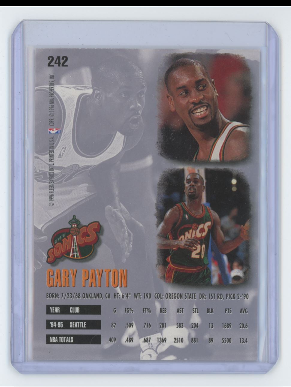 1995-96 Ultra Gary Payton Card Seattle SuperSonics #242
