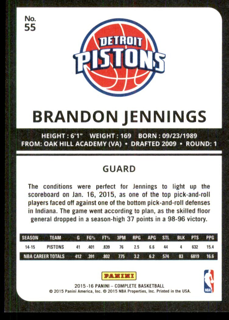 2015-16 Panini Complete Brandon Jennings Detroit Pistons #55