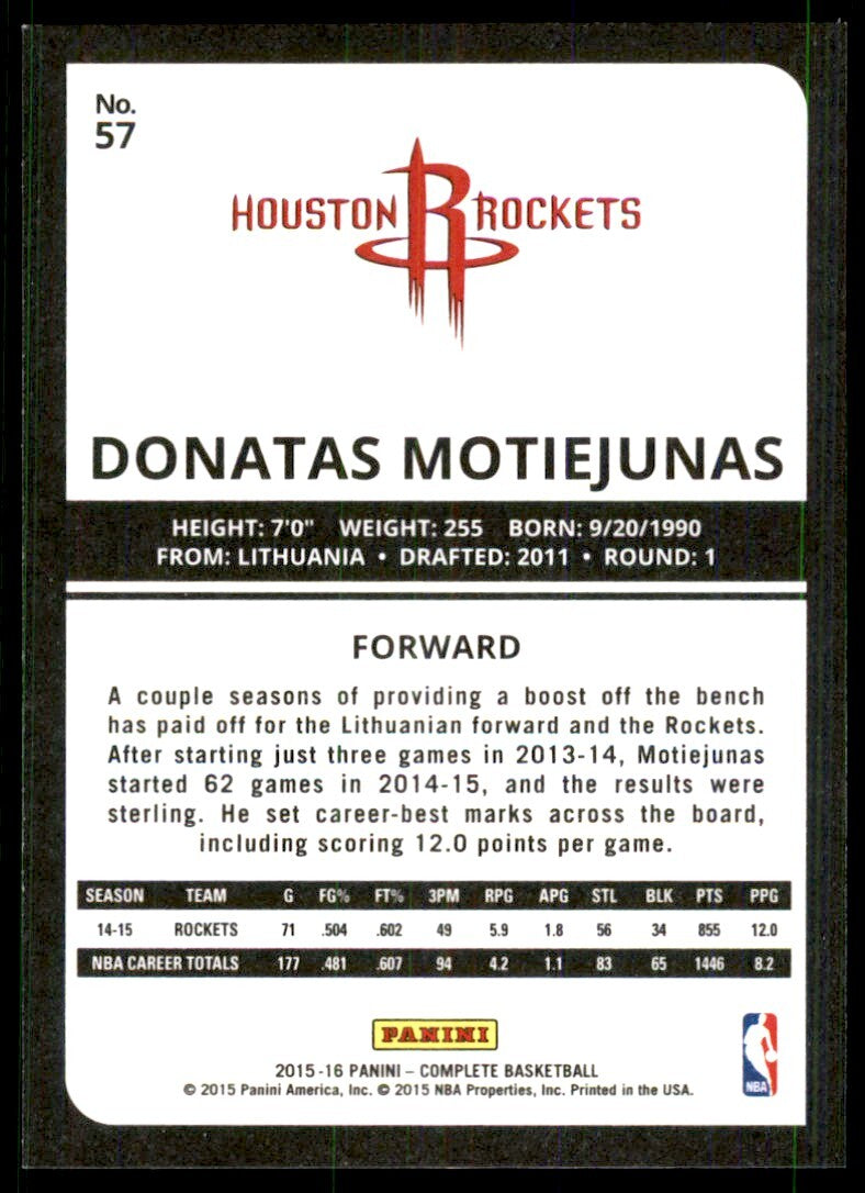 2015-16 Panini Complete Donatas Motiejunas Houston Rockets #57
