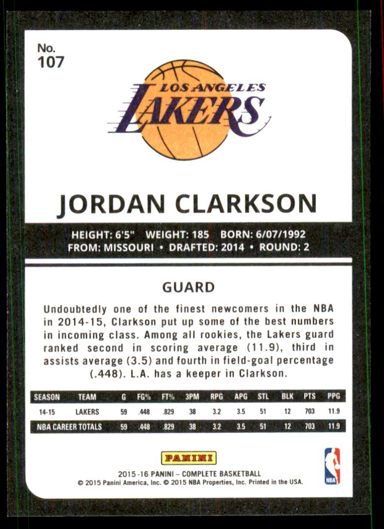 2015-16 Panini Complete Jordan Clarkson Los Angeles Lakers #107