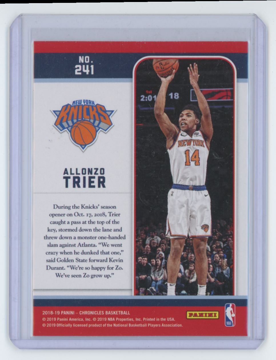 2018-19 Panini Chronicles Silver Allonzo Trier Rookie Basketball Card #241